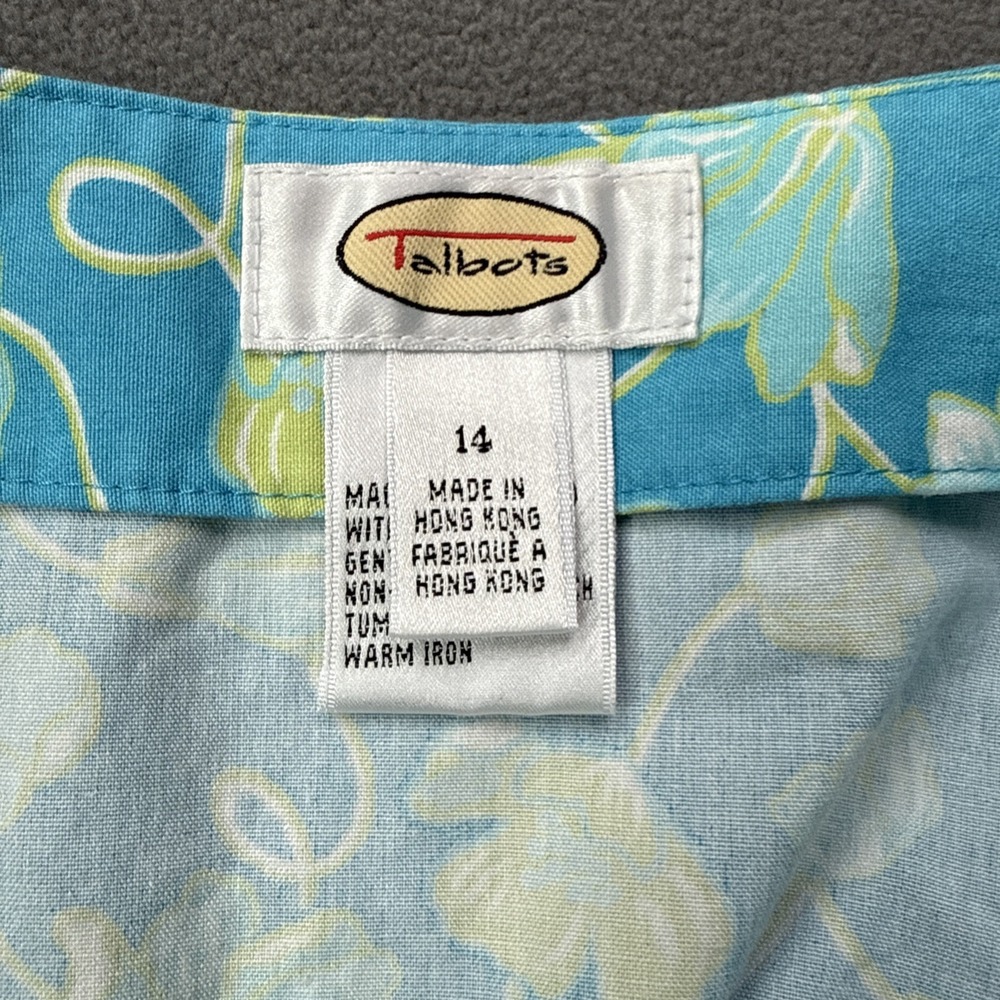 Talbots Wrap Skirt Womens 14 Blue Floral Wrap ALine Knee Length Cotton Light - Picture 6 of 11